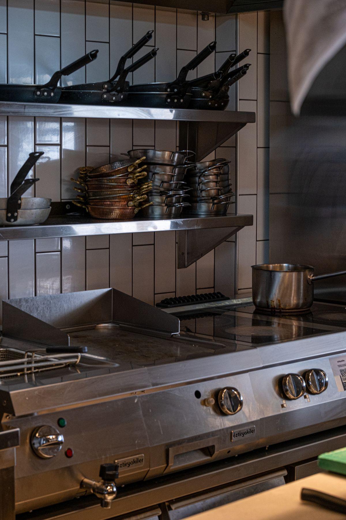 Stainless steel equipment in a professional kitchen